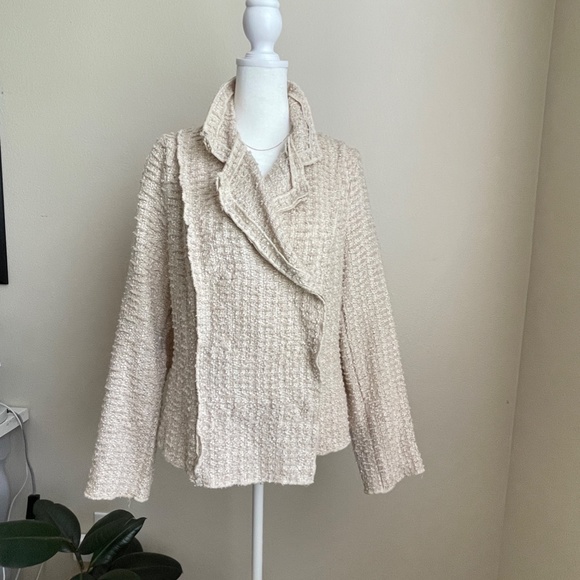 CAbi Cream woven The Estate Chenille Double Breasted jacket moto SMALL - Picture 2 of 15